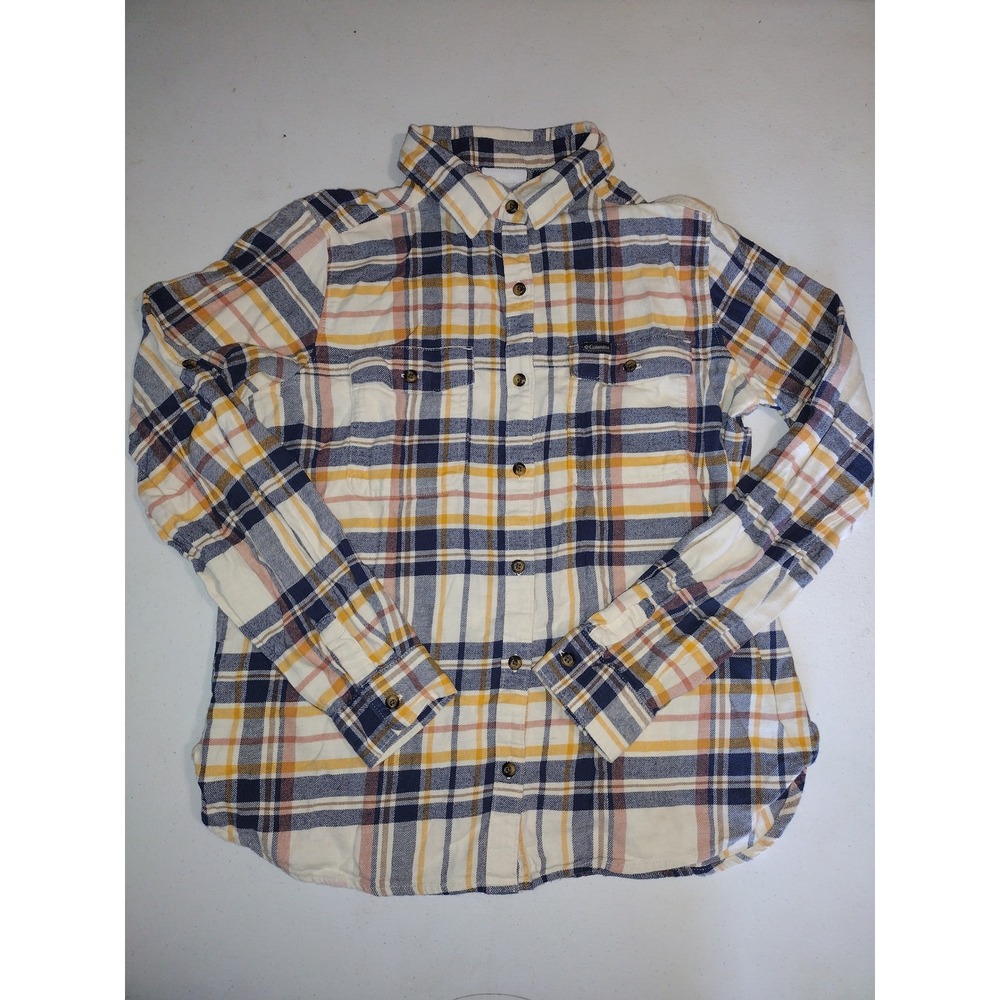 Columbia Womens Flannel Shirt Roll-Up Sleeve Plaid Button Up Top